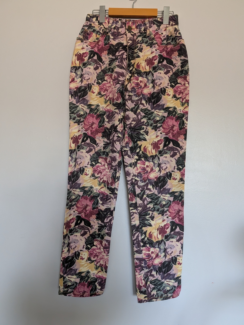 Vintage 90s Paris Blues Floral Tapestry Denim Mom Jeans High Rise Tapered 9